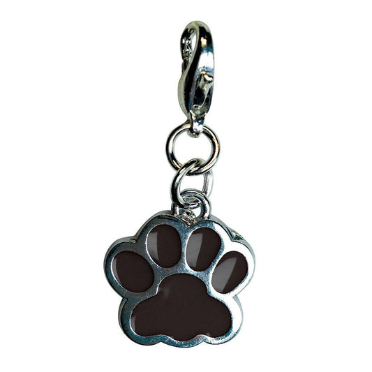 Shiny Black Paw Print Enamel Dog Collar Charm
